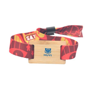 Fabric Wristband with Small RFID Wooden Card