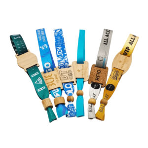 Adjustable Fabric Bracelet with RFID Wooden Card - Custom MIFARE NFC for Event Access Control & Proximity Management