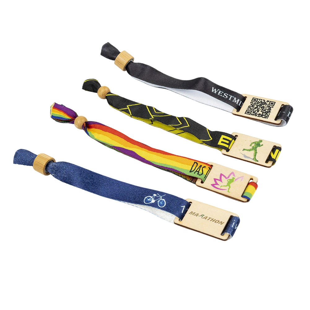 Custom Laser Engraved Wooden Card Fabric Wristband - RFID for Event Branding & Contactless Entry